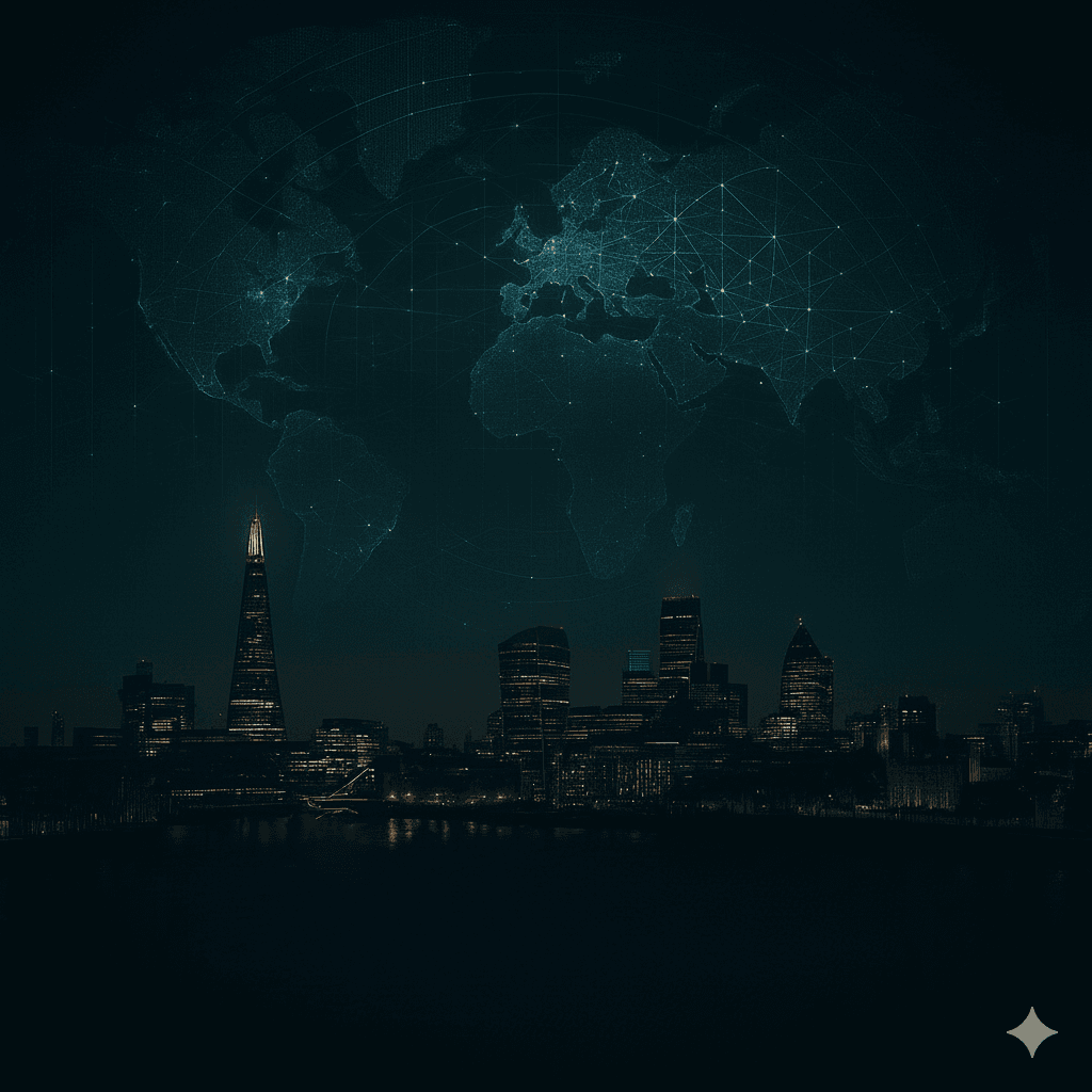 London skyline with global network — Seven Oak Prestige